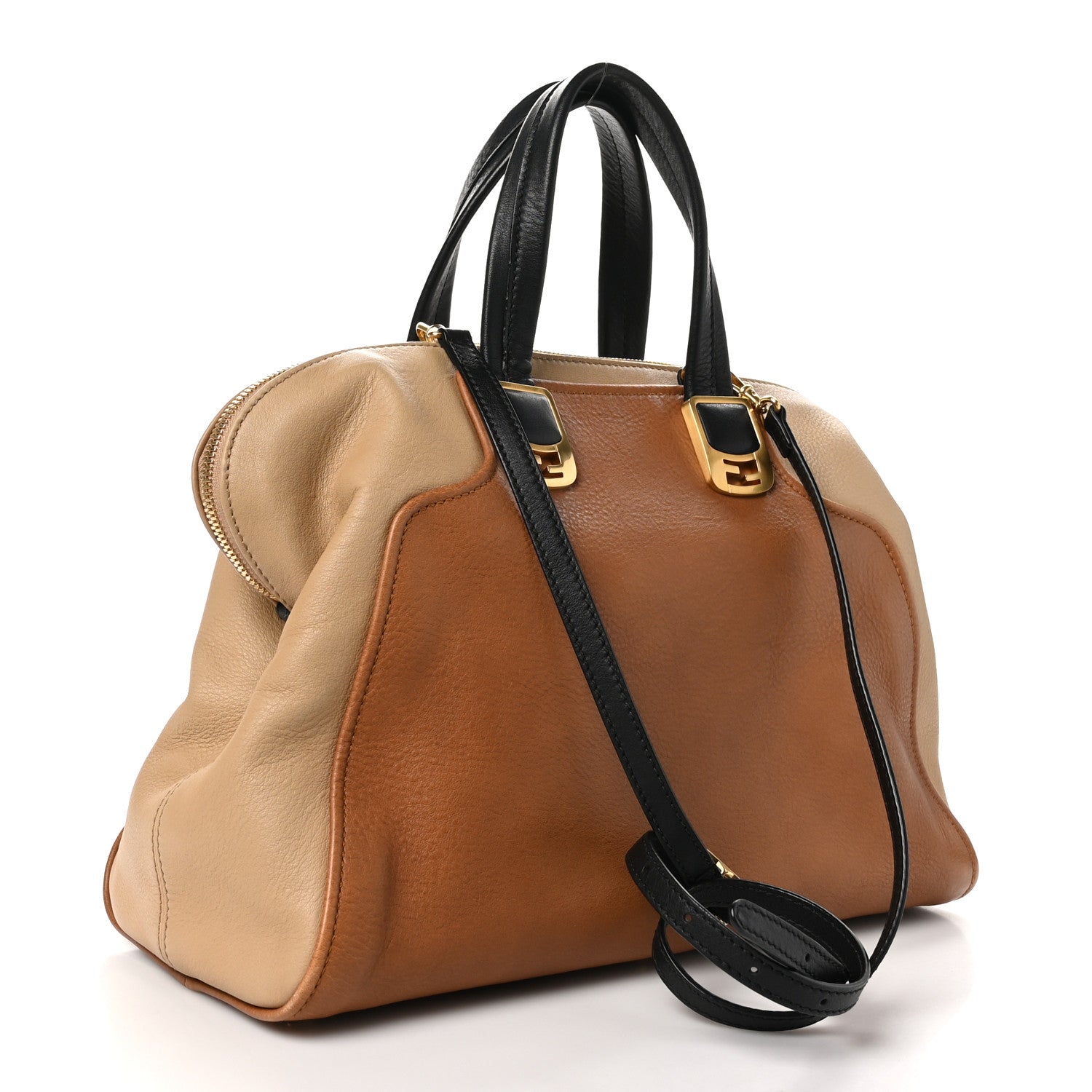 Fendi Calfskin Large Chameleon Tote Cognac Camel Black 3 of 11