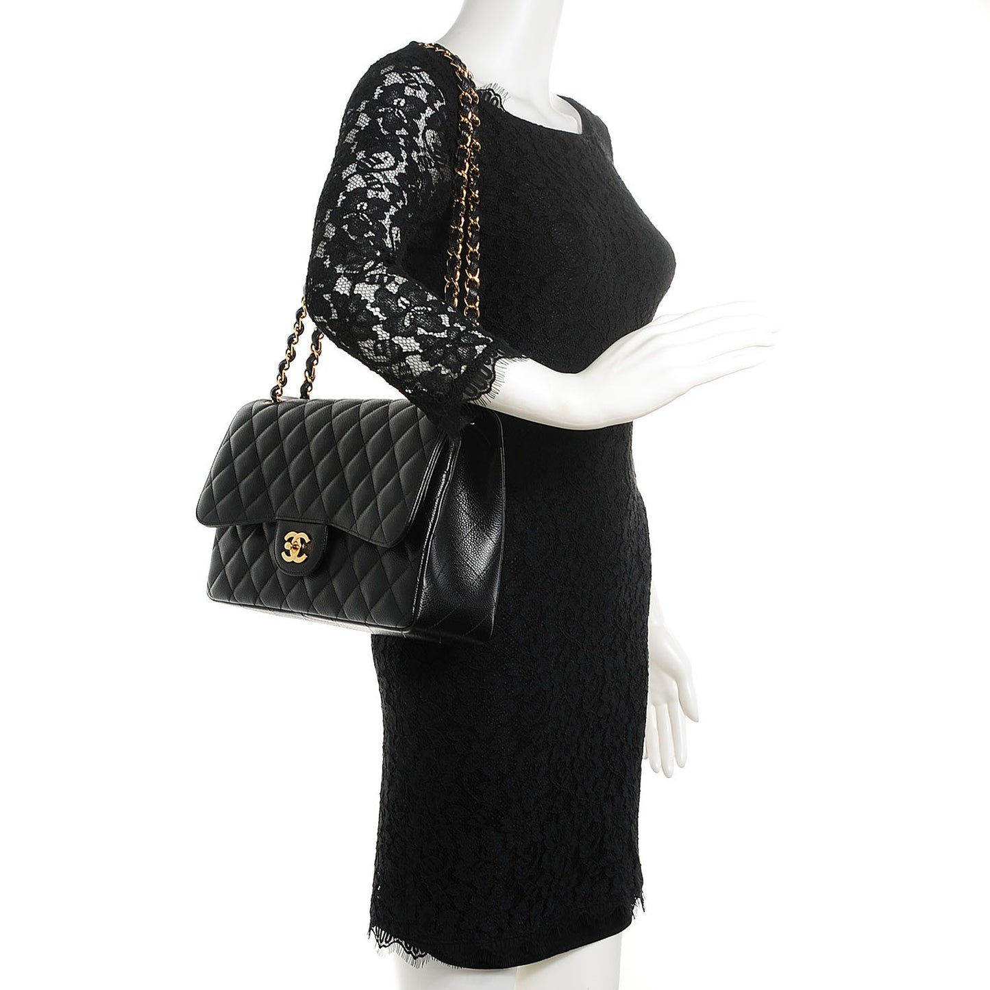 Caviar Quilted Jumbo Double Flap Black