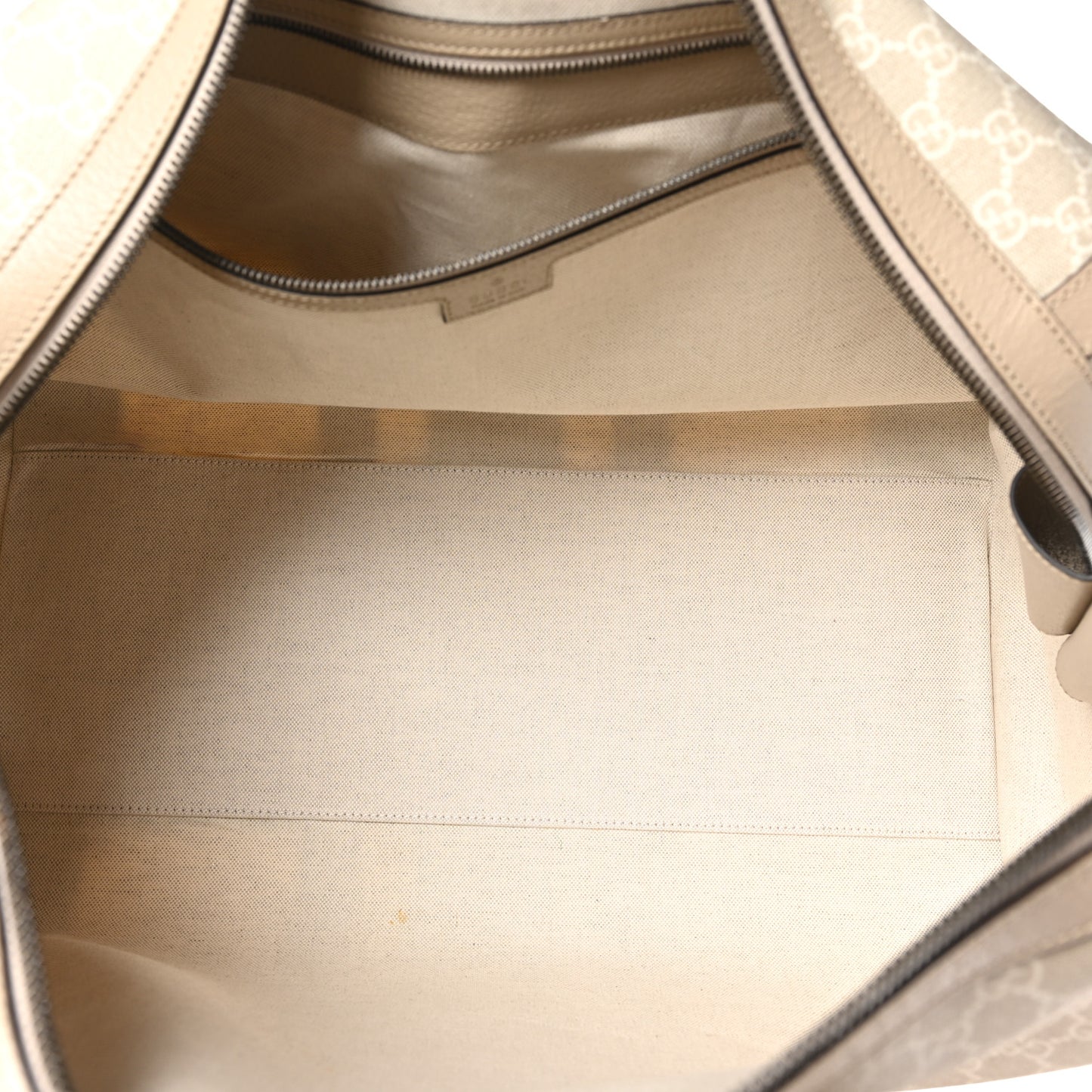 GG Supreme Monogram Textured Dollar Calfskin Web Medium Savoy Duffle Bag Beige Mystic White Oatmeal