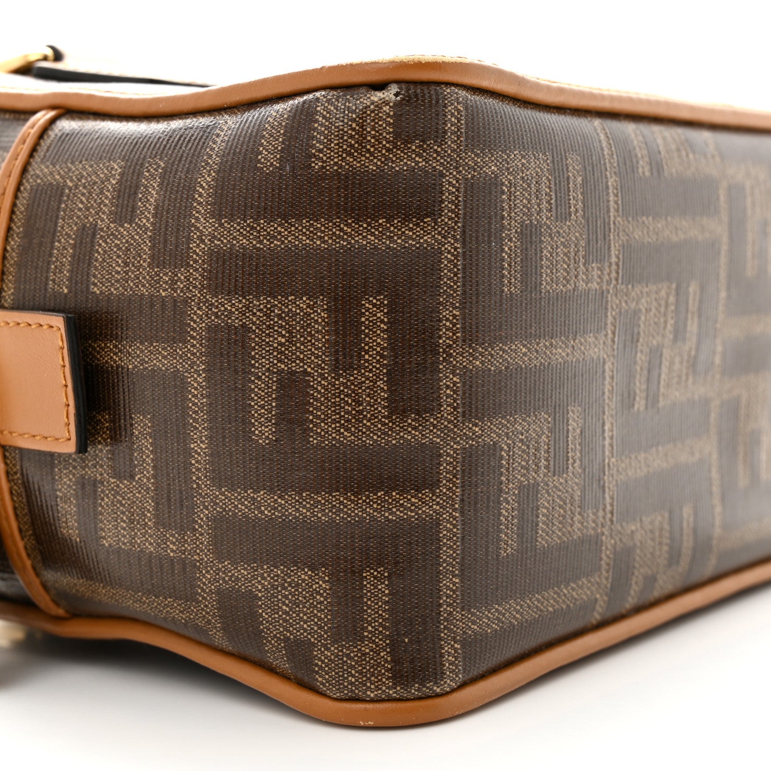 Fendi Glazed Fabric Vitello Century FF 1974 Stamp Patch Mini Boston Box Bag Mogano Panna Caramello 9 of 13