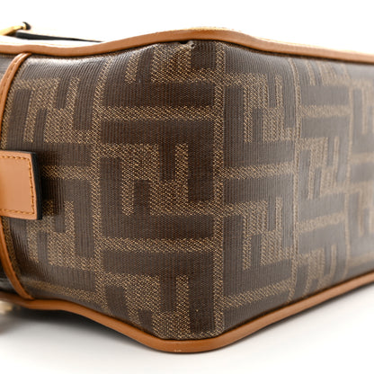 Fendi Glazed Fabric Vitello Century FF 1974 Stamp Patch Mini Boston Box Bag Mogano Panna Caramello 9 of 13