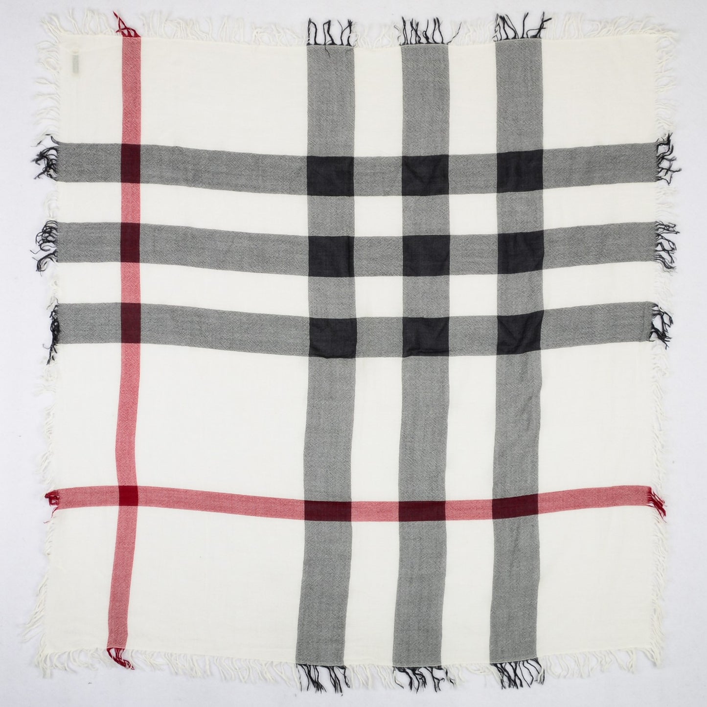 Extra Fine Wool Giant Check Scarf Ivory