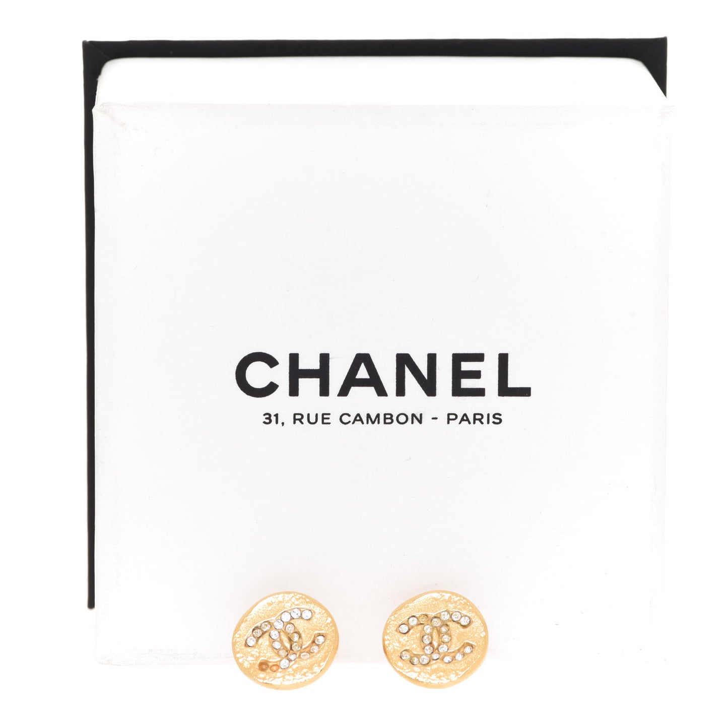 Crystal CC Round Earrings Gold