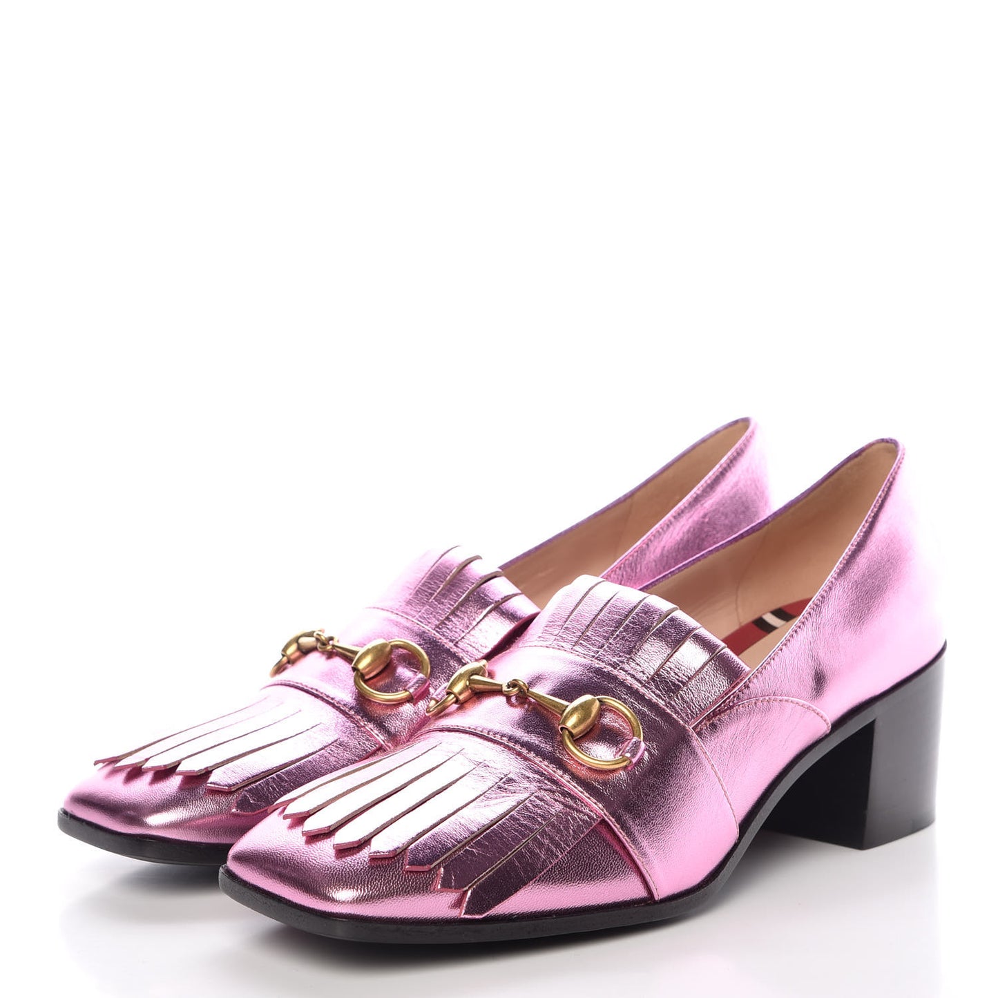 Metallic Nappa Silk Polly Kiltie Fringe 55mm Loafer Pumps 40 Rosa