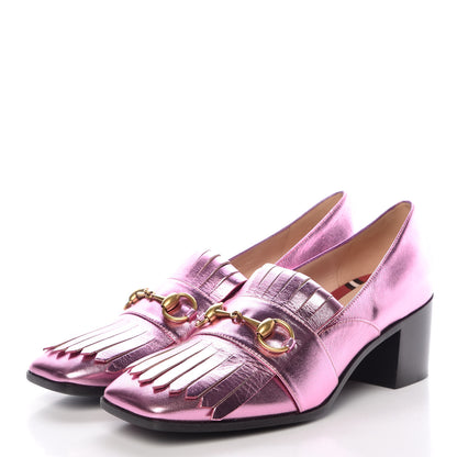 Gucci Metallic Nappa Silk Polly Kiltie Fringe 55mm Loafer Pumps 40 Rosa 3 of 8