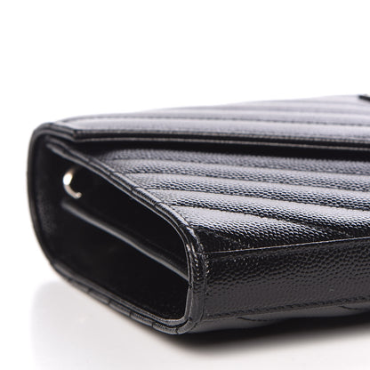 Saint Laurent Grain De Poudre Matelasse Chevron Medium Monogram Chain Wallet Black 7 of 9