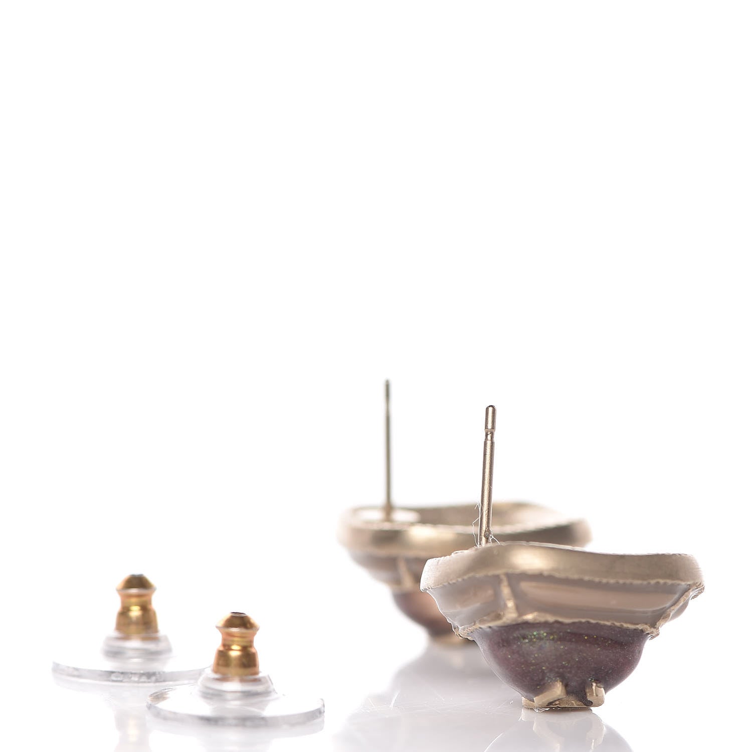 Chanel Glitter Enamel CC Earrings Beige Gold 3 of 4