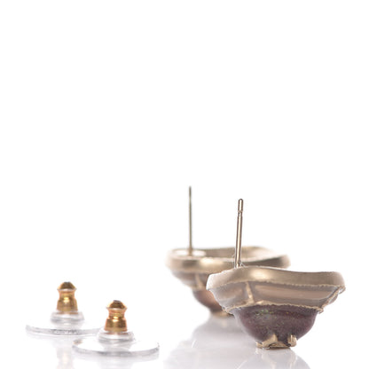 Chanel Glitter Enamel CC Earrings Beige Gold 3 of 4