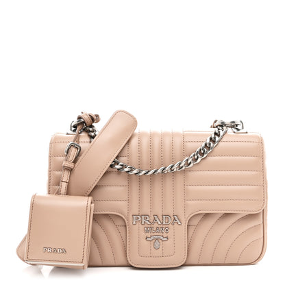 Prada Soft Calfskin Impunture Diagramme Medium Chain Flap Shoulder Bag Cipria 1 of 11