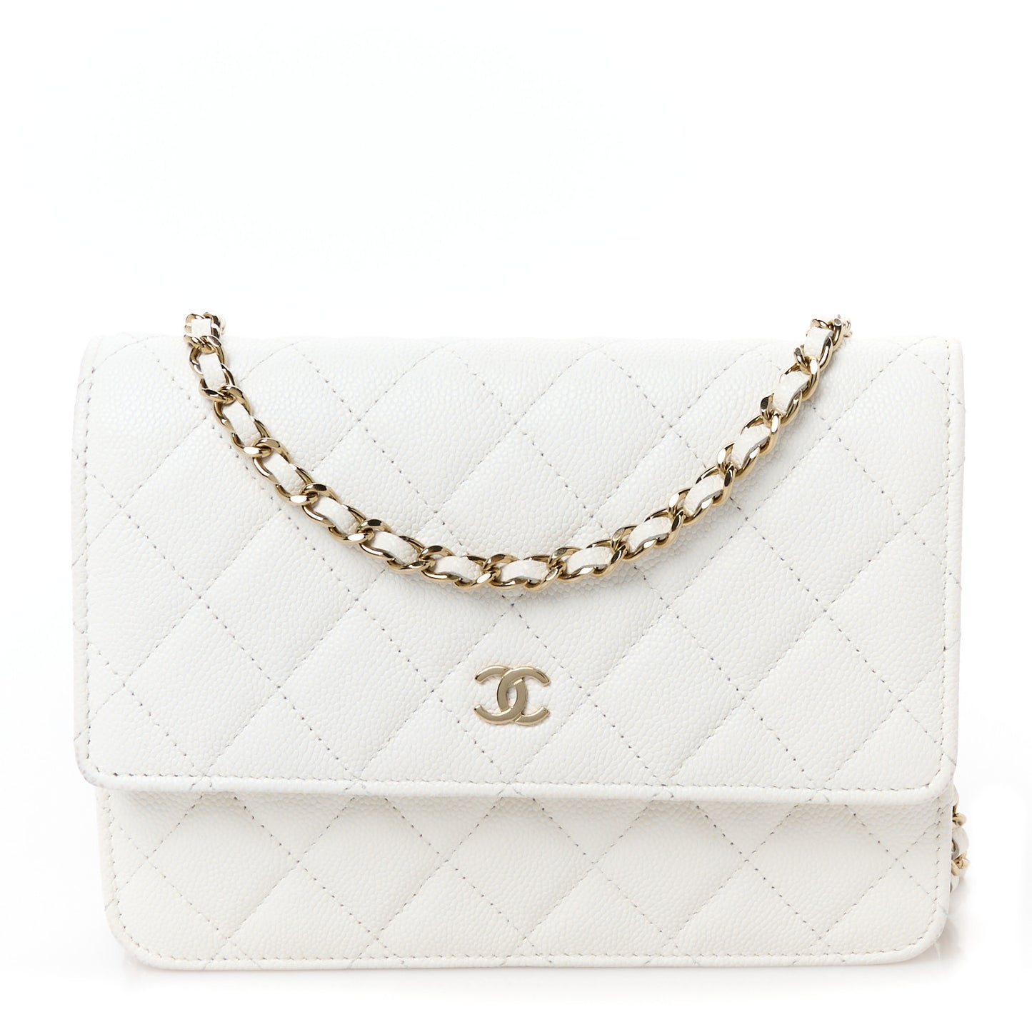 Caviar Quilted Square Wallet On Chain WOC White