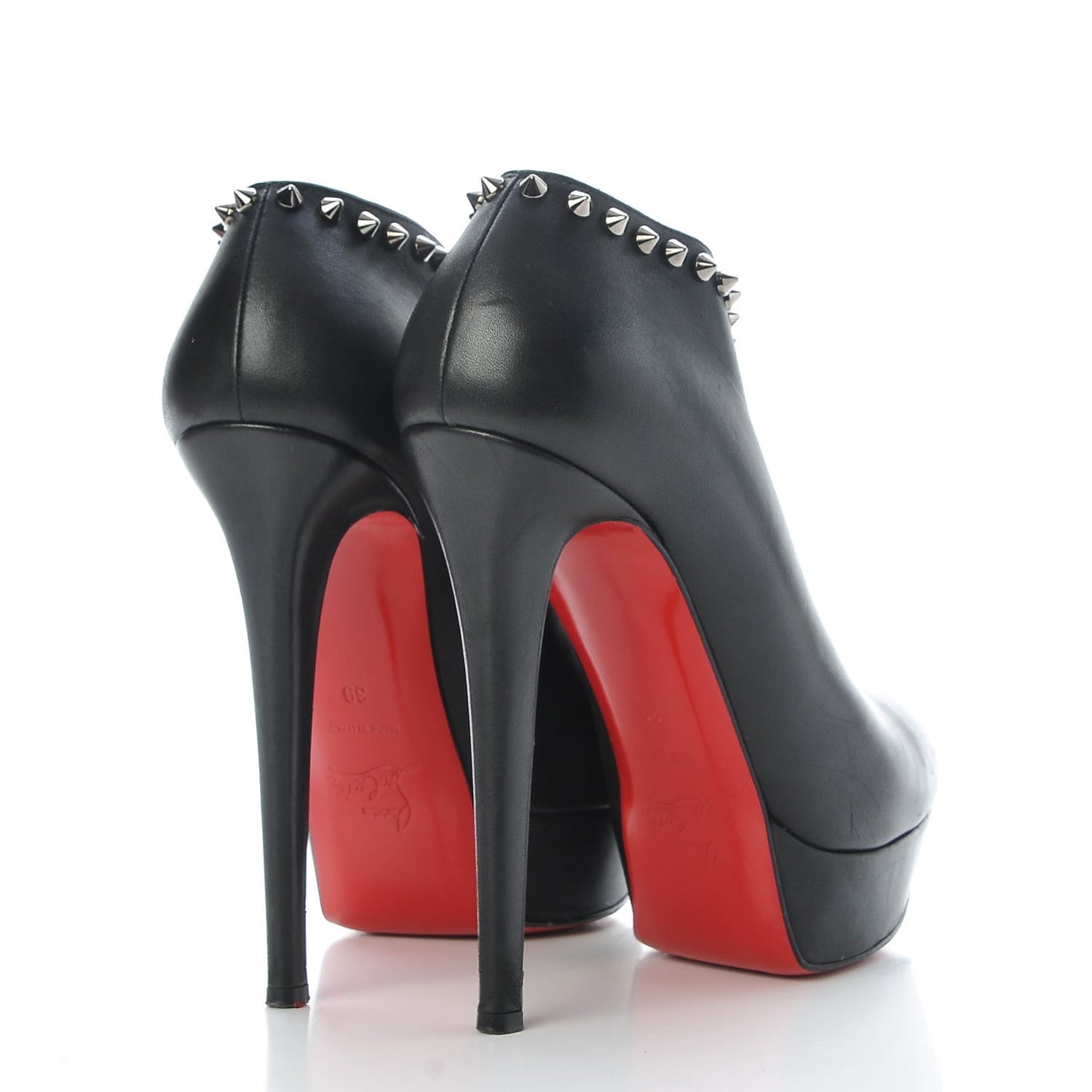 Calfskin Studded Miss Fast Plato 140 Platform Booties 39 Black