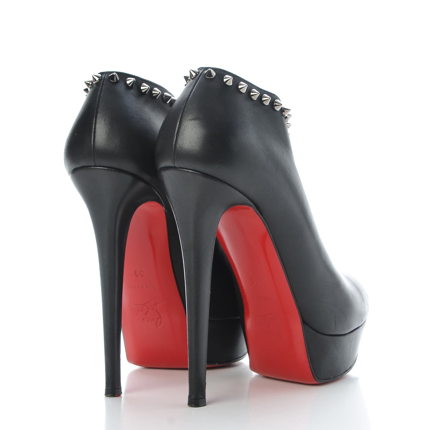 Christian Louboutin Calfskin Studded Miss Fast Plato 140 Platform Booties 39 Black 4 of 23