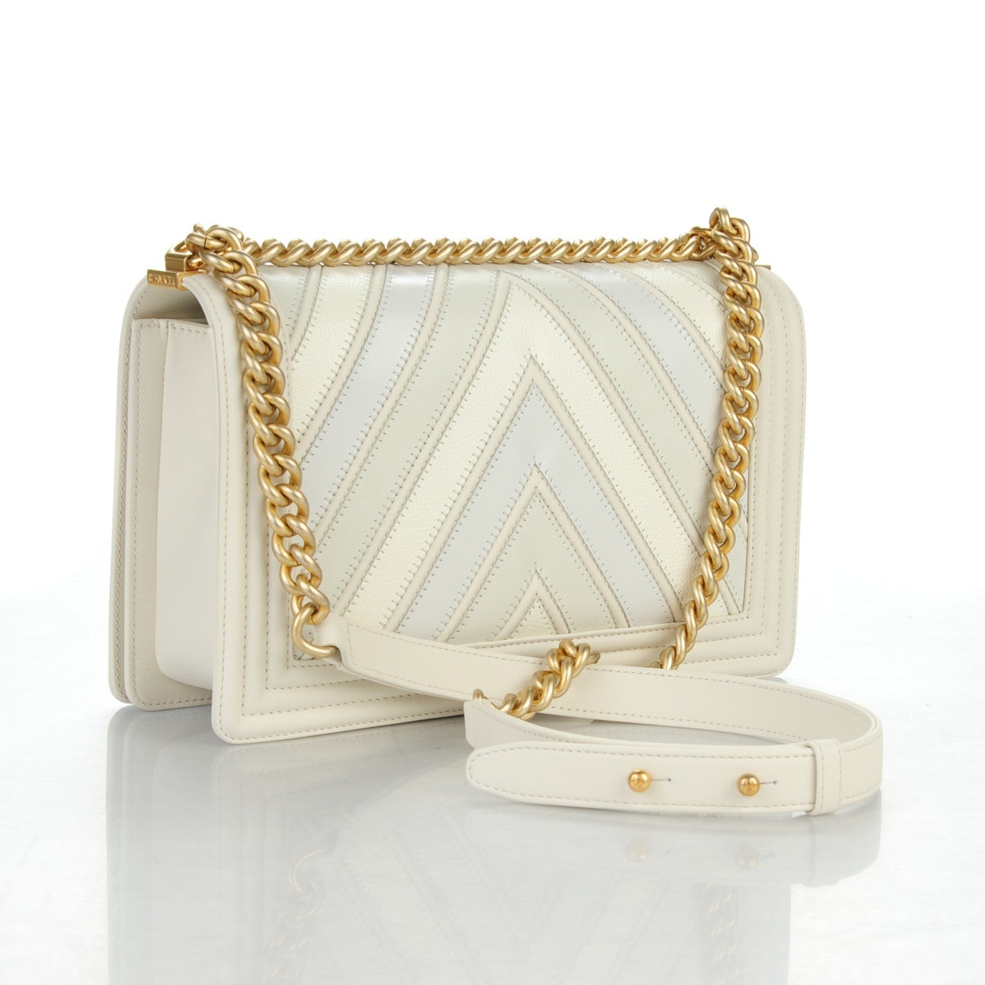 Chanel Caviar Suede Calfskin Chevron New Medium Boy Flap White 3 of 7