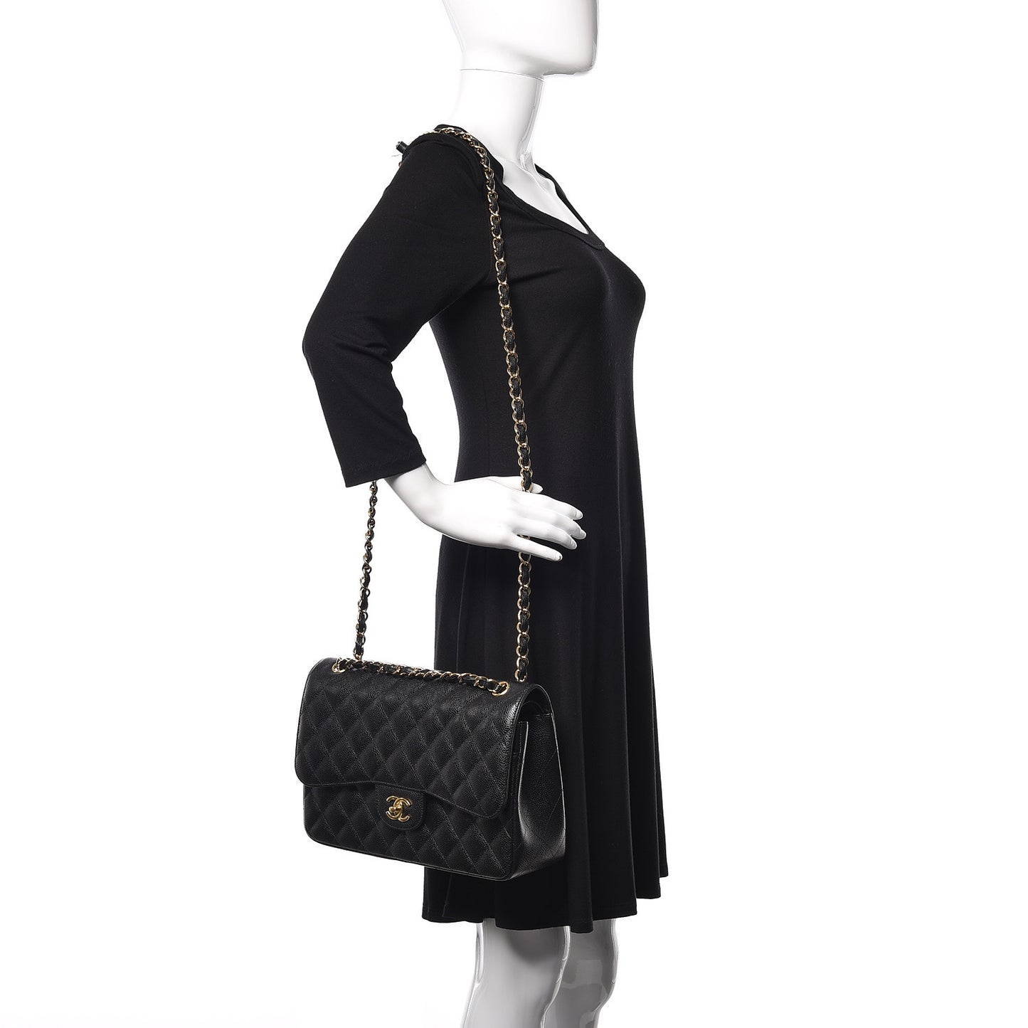 Caviar Quilted Jumbo Double Flap Black