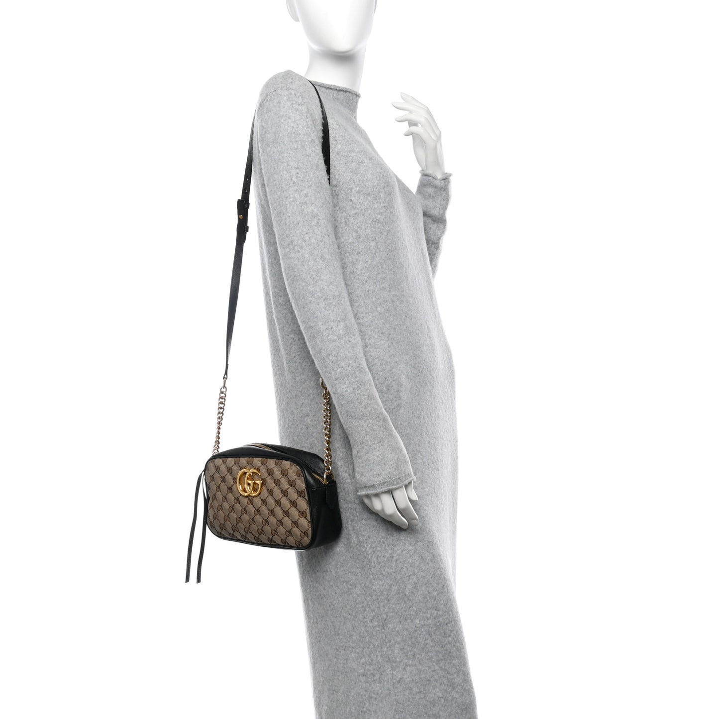 Monogram Matelasse Diagonal Small GG Marmont Chain Shoulder Bag Beige Black