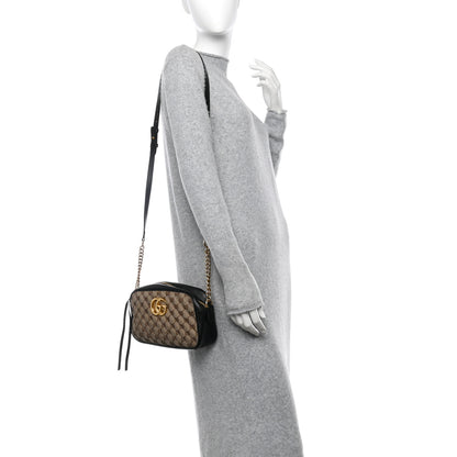 Gucci Monogram Matelasse Diagonal Small GG Marmont Chain Shoulder Bag Beige Black 2 of 10