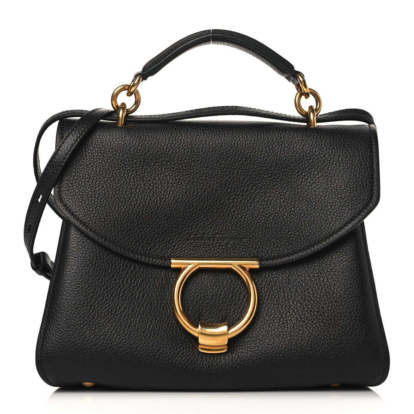 Grain Calfskin Gancini Small Top Handle Bag Black