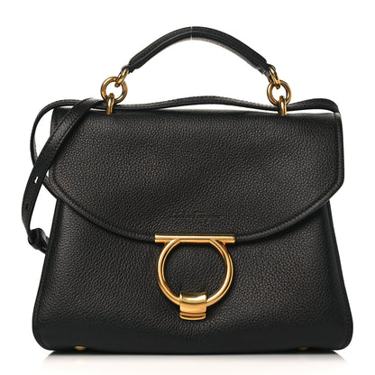 Salvatore Ferragamo Grain Calfskin Gancini Small Top Handle Bag Black 1 of 9