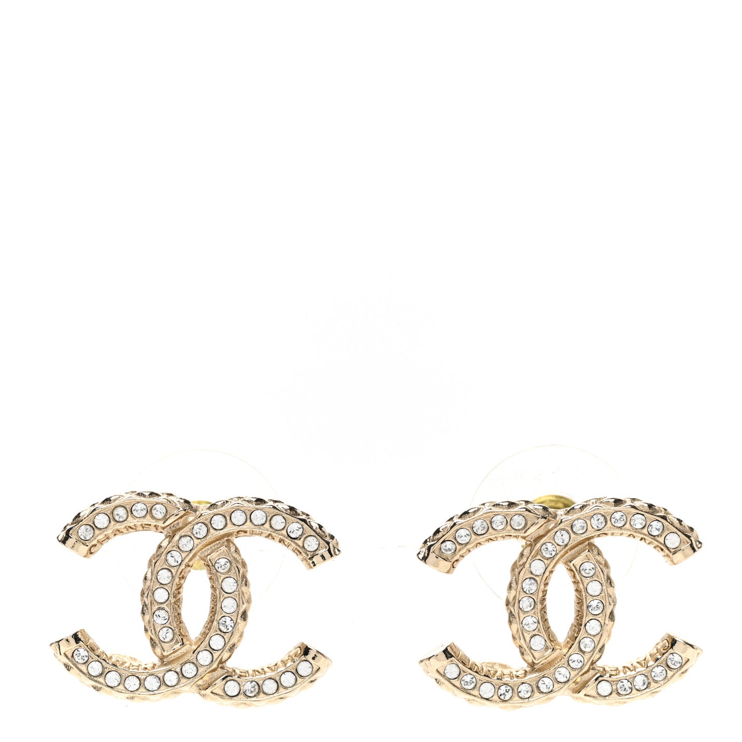 Metal Crystal CC Earrings Gold
