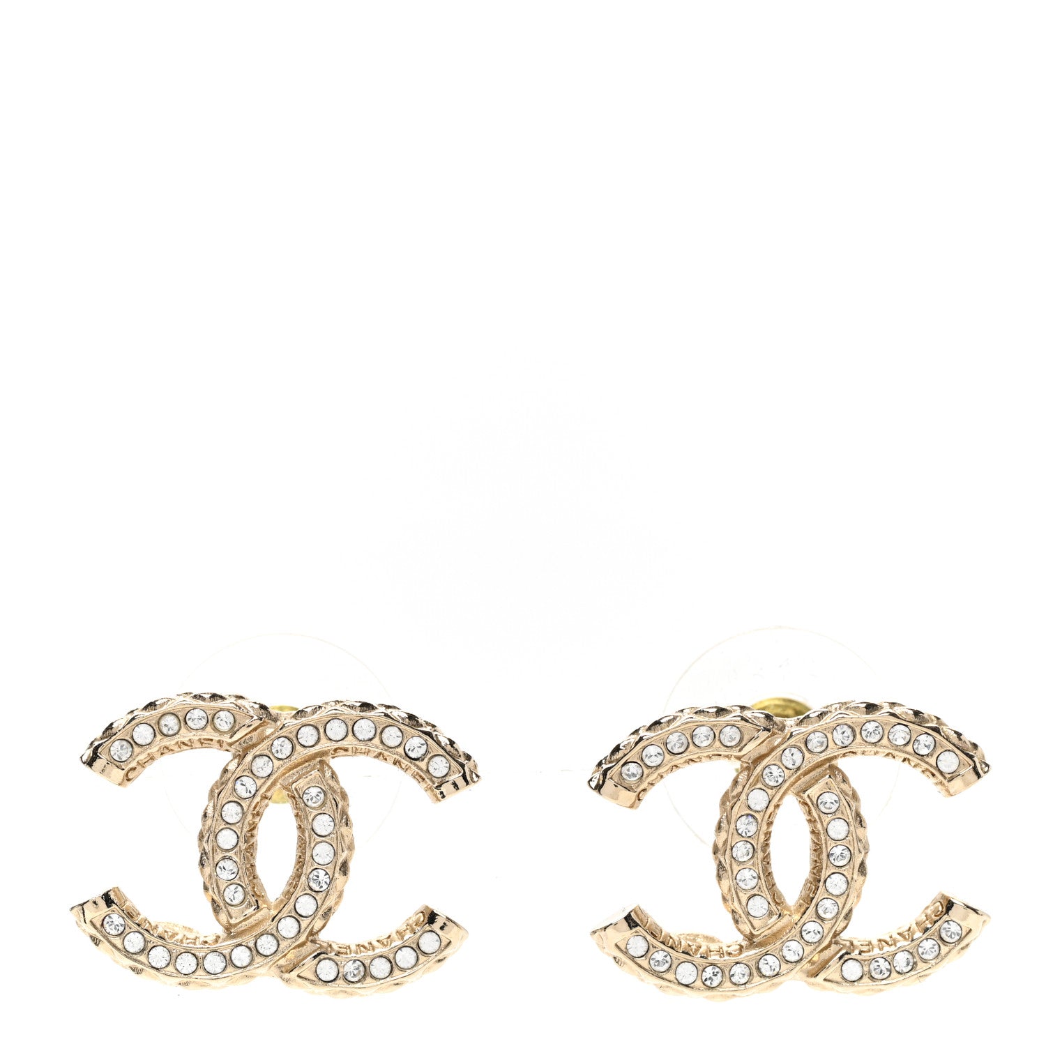Chanel Metal Crystal CC Earrings Gold 1 of 5