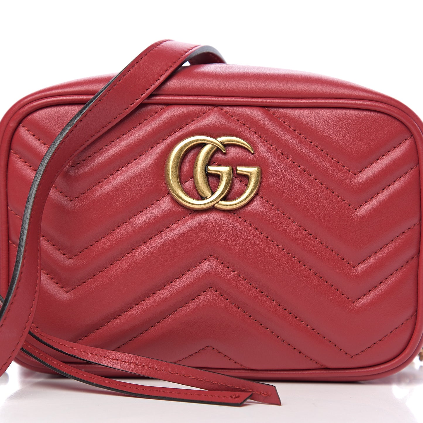 Calfskin Matelasse Mini GG Marmont Chain Shoulder Bag Hibiscus Red