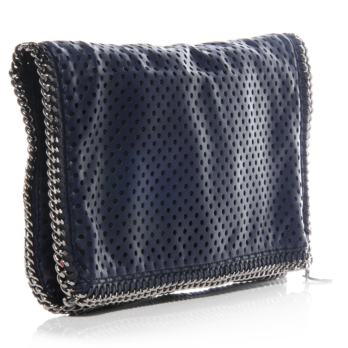Faux Perforated Leather Fold Over Falabella Clutch Navy