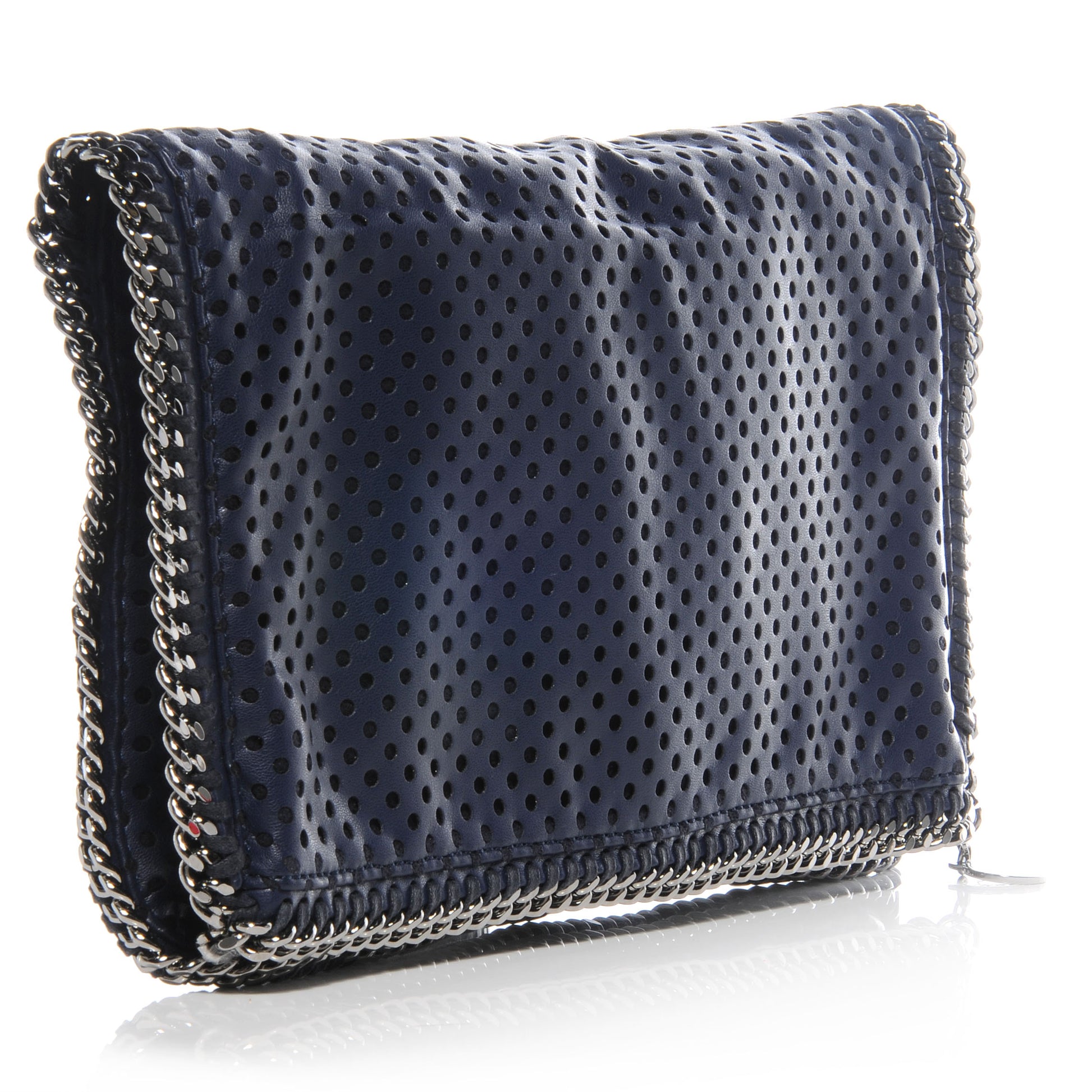 Stella McCartney Faux Perforated Leather Fold Over Falabella Clutch Navy 3 of 8