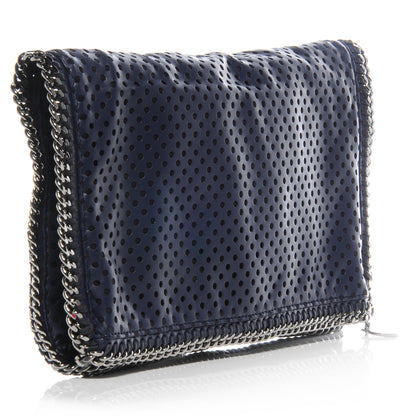 Stella McCartney Faux Perforated Leather Fold Over Falabella Clutch Navy 3 of 8