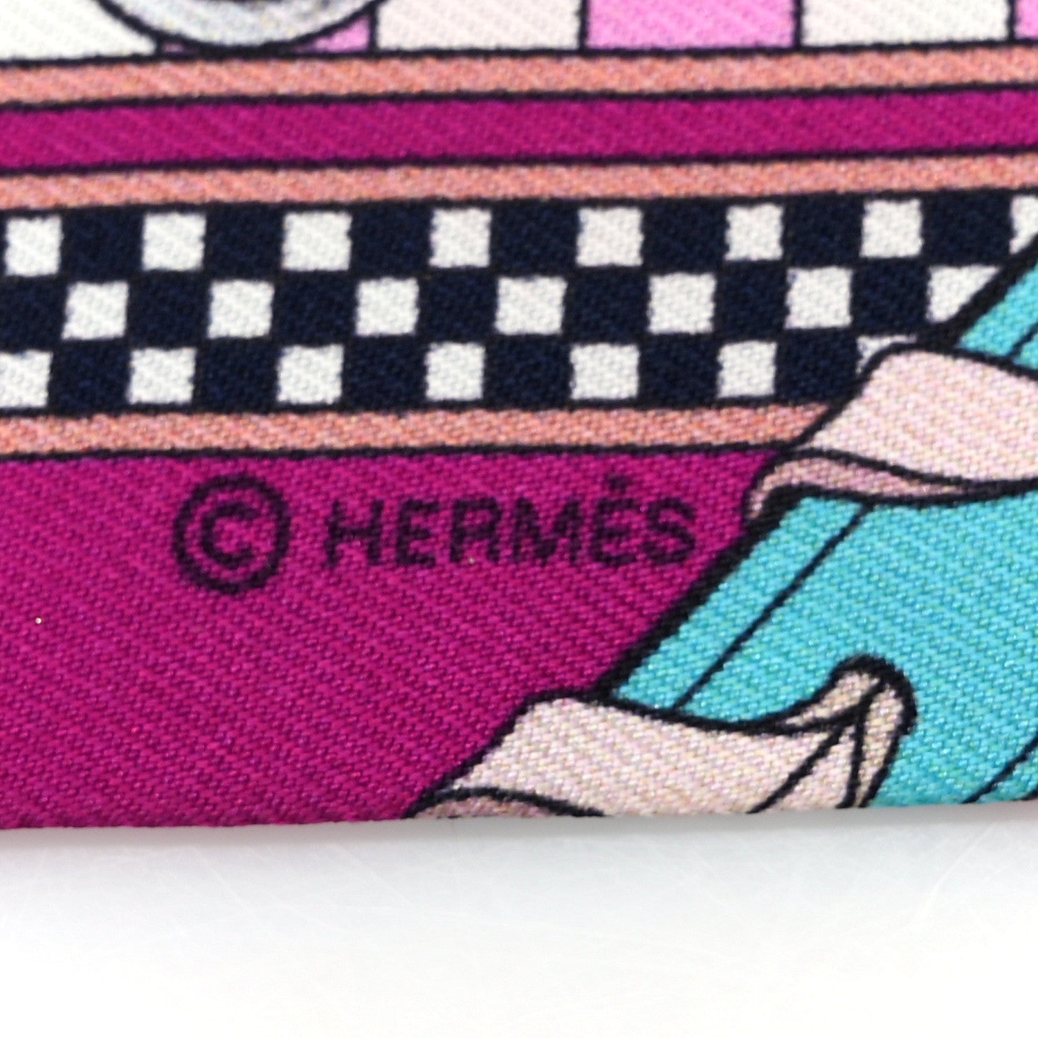 Hermes Silk Brides et Gris-Gris Twilly Marine Turquoise Rose 3 of 5