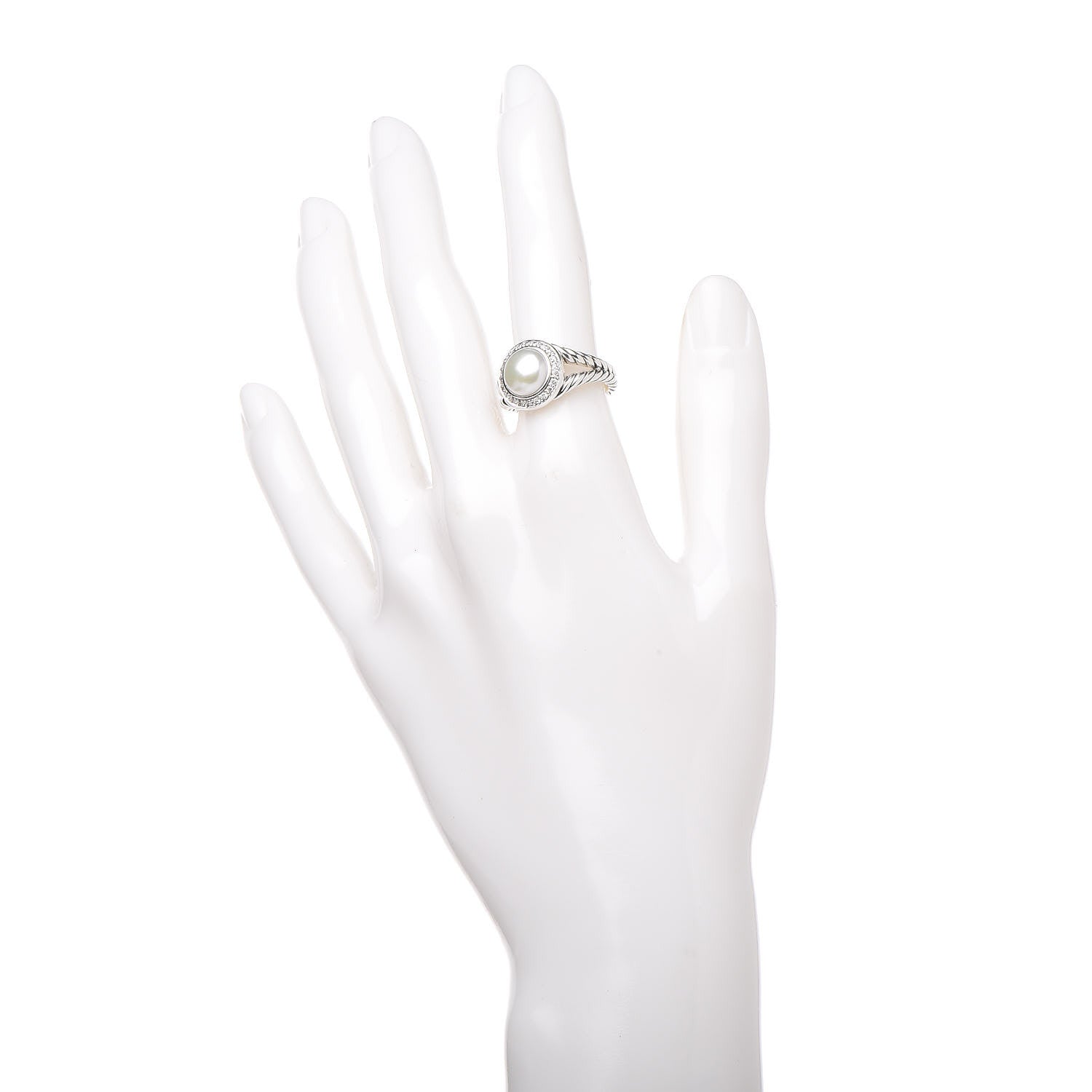 David Yurman Sterling Silver Diamond Pearl 8mm Petite Cerise Ring 52 6 2 of 4
