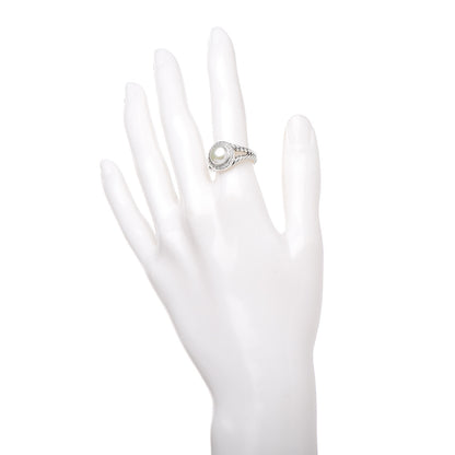 David Yurman Sterling Silver Diamond Pearl 8mm Petite Cerise Ring 52 6 2 of 4