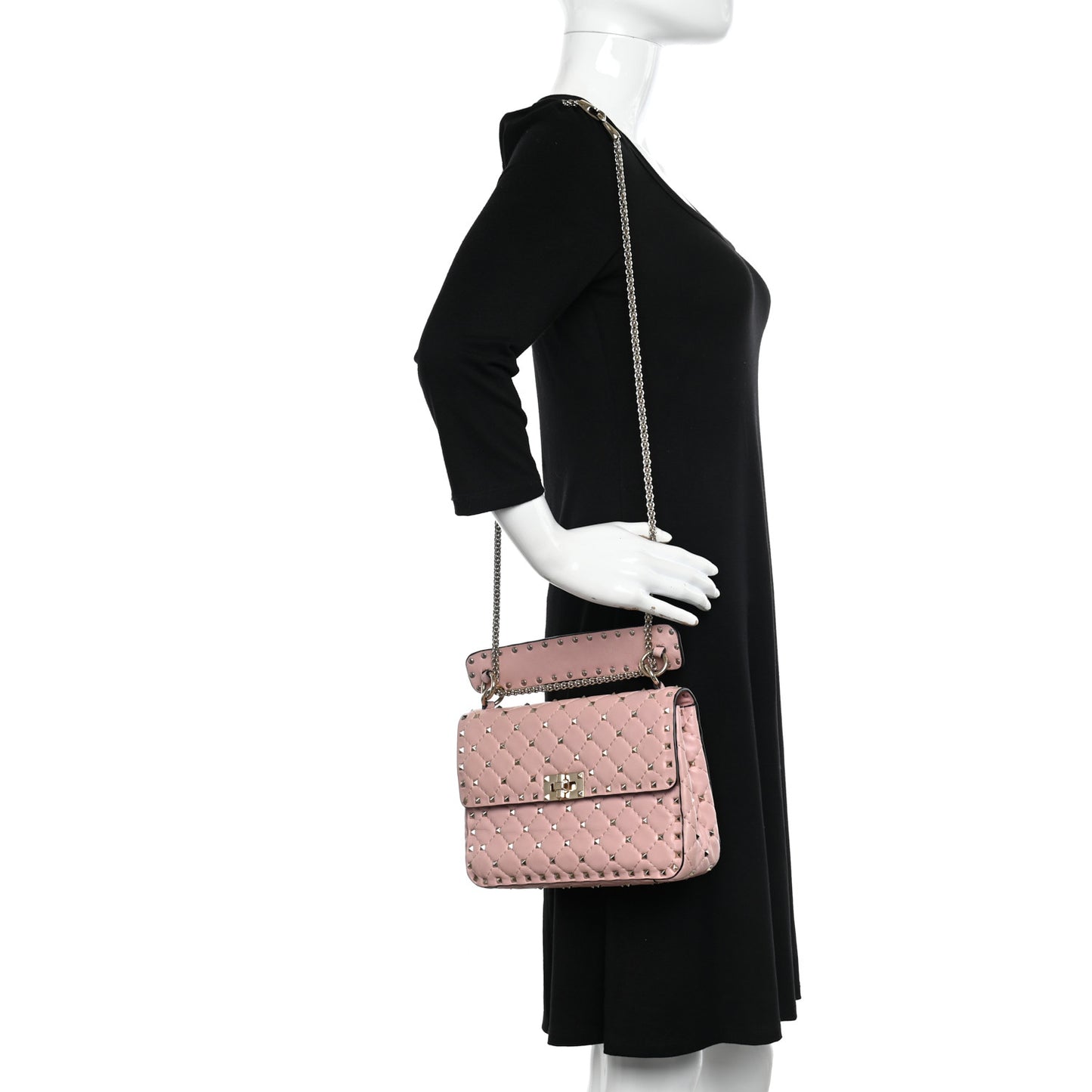 Nappa Medium Rockstud Spike Shoulder Bag Water Rose