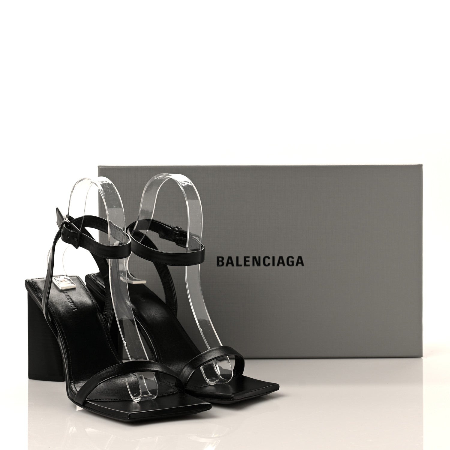 Balenciaga Smooth Calfskin Moon Square Toe 90mm Sandals 37.5 Black 8 of 8