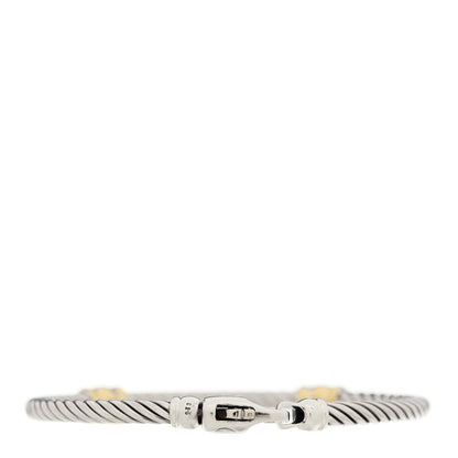 David Yurman Sterling Silver 18K Yellow Gold Diamond 3mm Cable Classics Two Station Bracelet 2 of 3