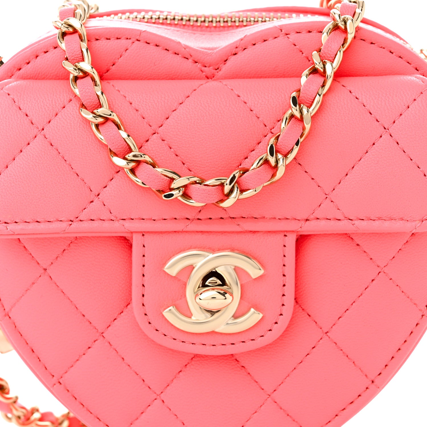 Chanel Lambskin Quilted CC In Love Heart Clutch With Chain Pink 8 of 11
