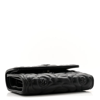 Chanel Lambskin Crystal Camellia Embossed Small Double Wallet Black 4 of 9