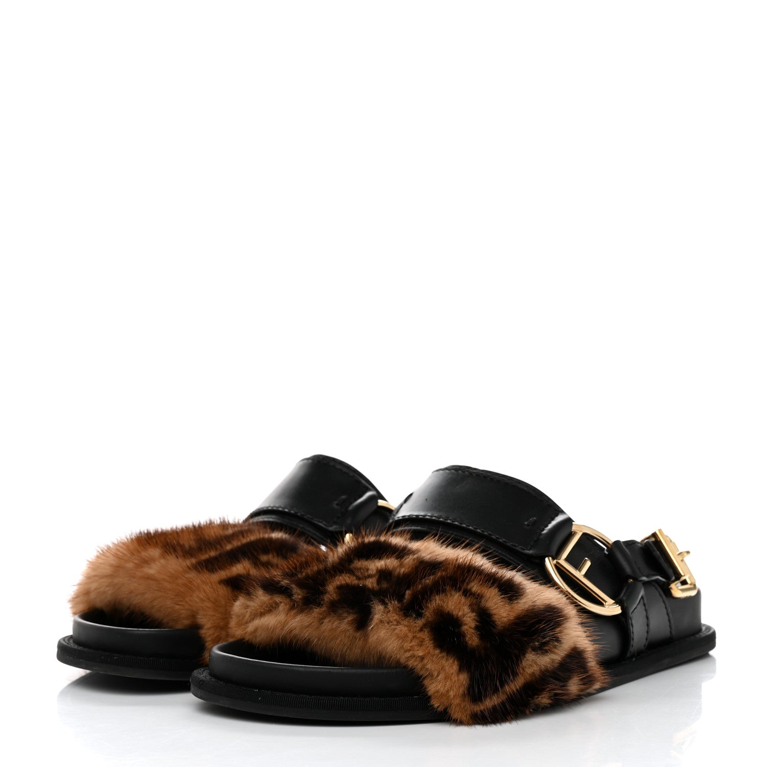 Fendi Vitello Mink F is Fendi FF Slingback Flat Sandals 39.5 Tobacco Black 3 of 8
