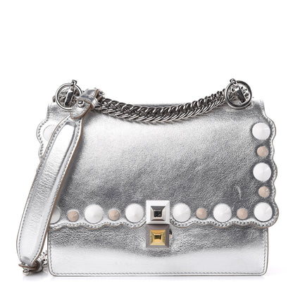 Fendi Vitello Catalan Mirror Scalloped Multi Studded Small Kan I Shoulder Bag Argento 1 of 10