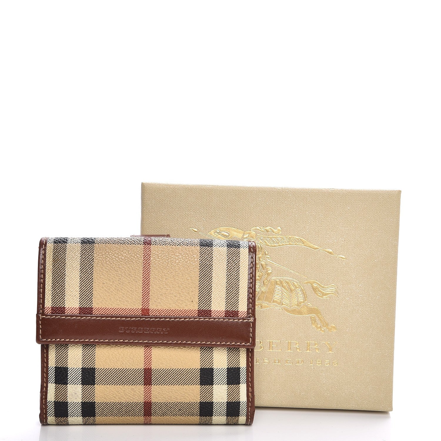 Burberry Haymarket Check Compact Wallet Brown 10 of 10