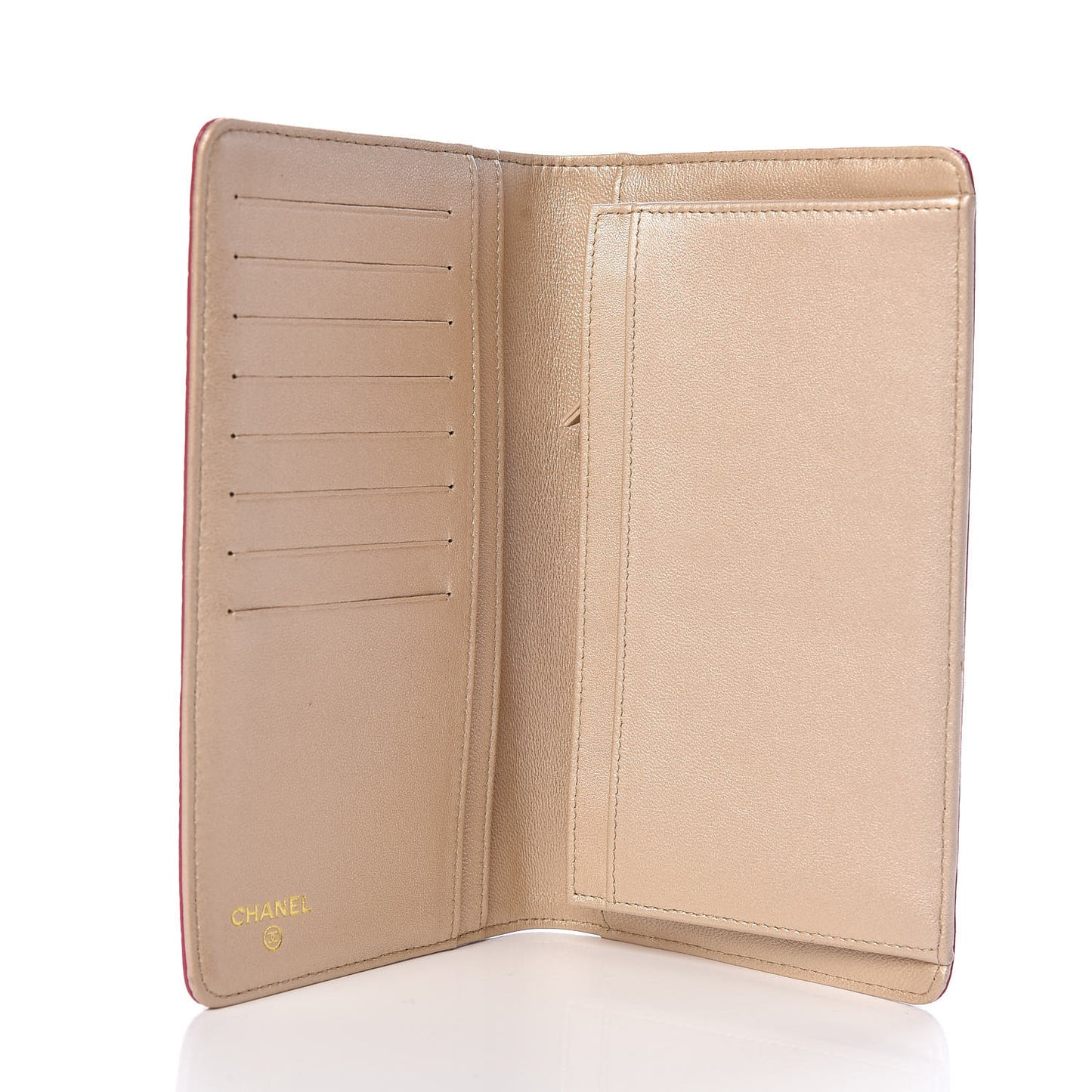Lambskin Camellia Embossed Yen Wallet Fuchsia