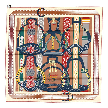 Hermes Silk Fantaisie D'etriers Scarf 90 Creme Noisette Marine 1 of 3