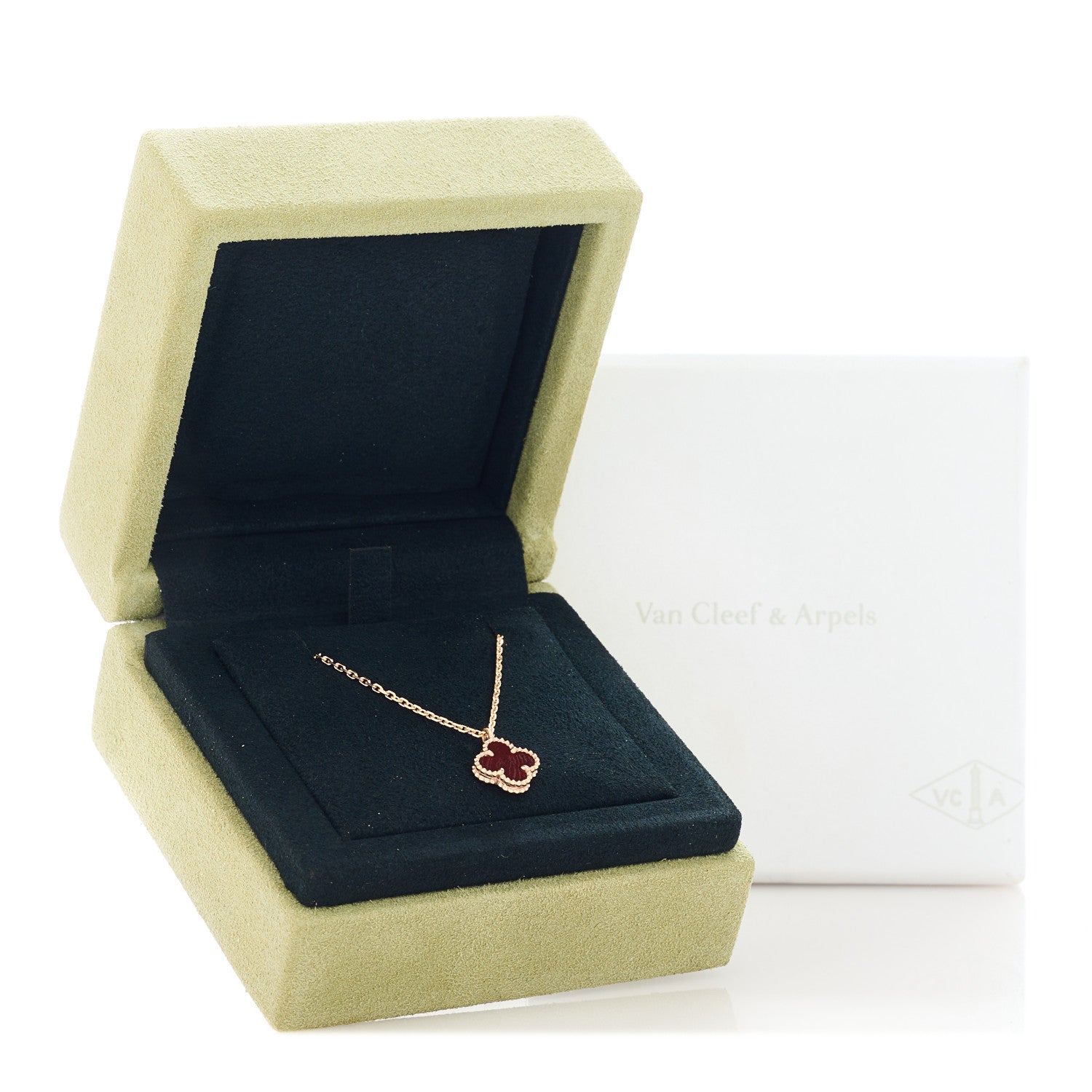 Van Cleef & Arpels 18K Rose Gold Carnelian Sweet Alhambra Pendant Necklace 5 of 5