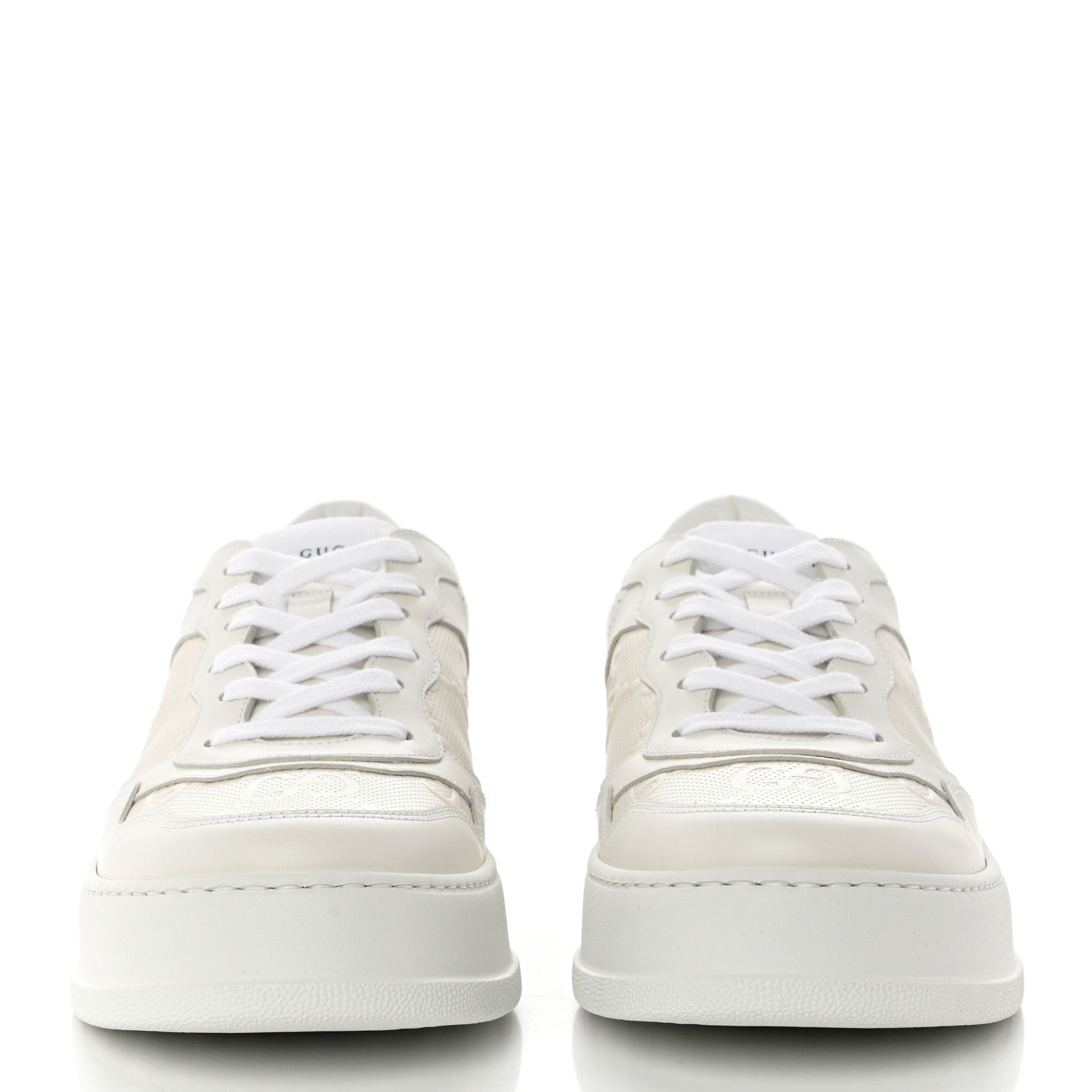 Gucci Calfskin GG Tennis Embossed Perforated Mens Interlocking G 55mm Sneakers 8 Great White 2 of 9