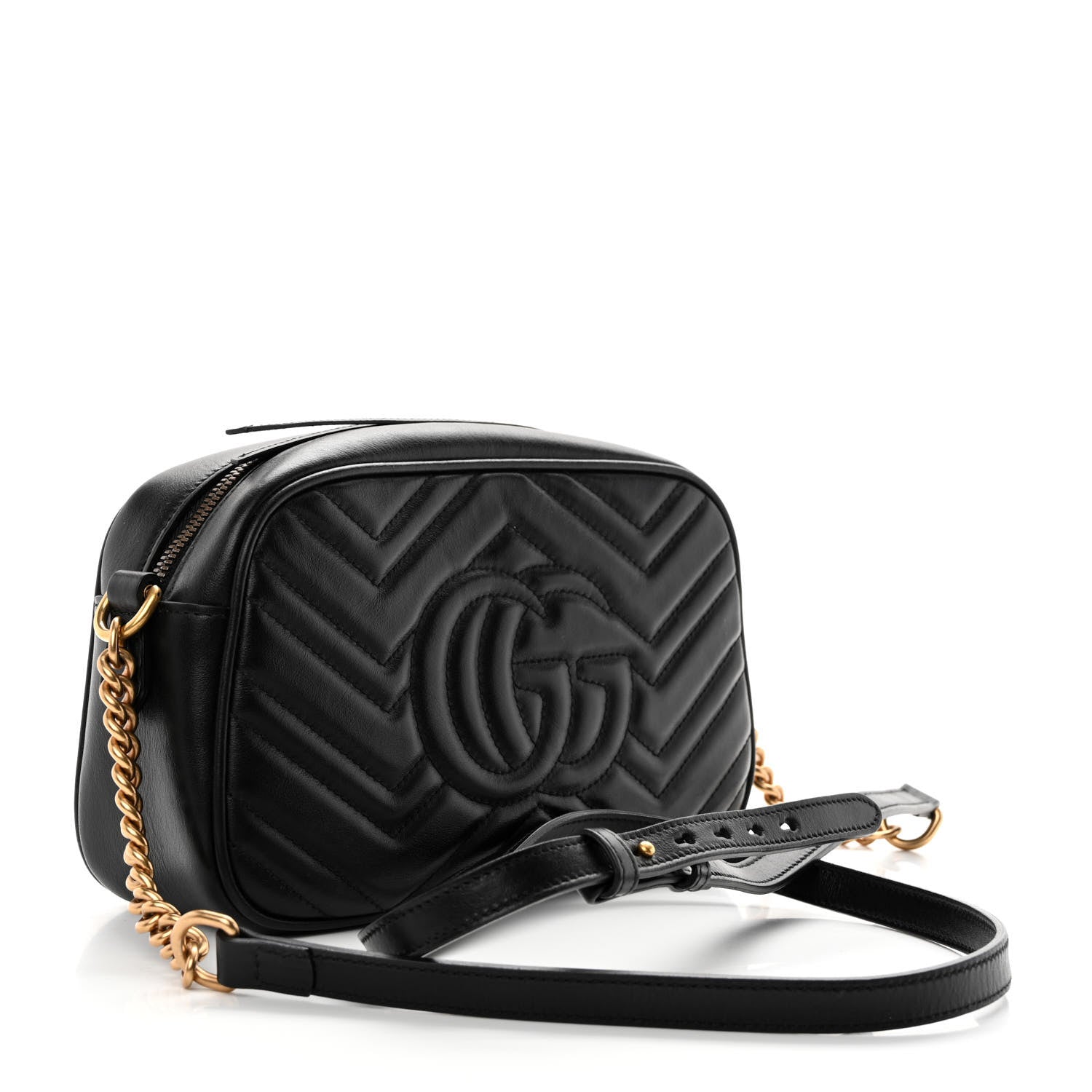 Gucci Calfskin Matelasse Small GG Marmont Chain Shoulder Bag Black 3 of 10
