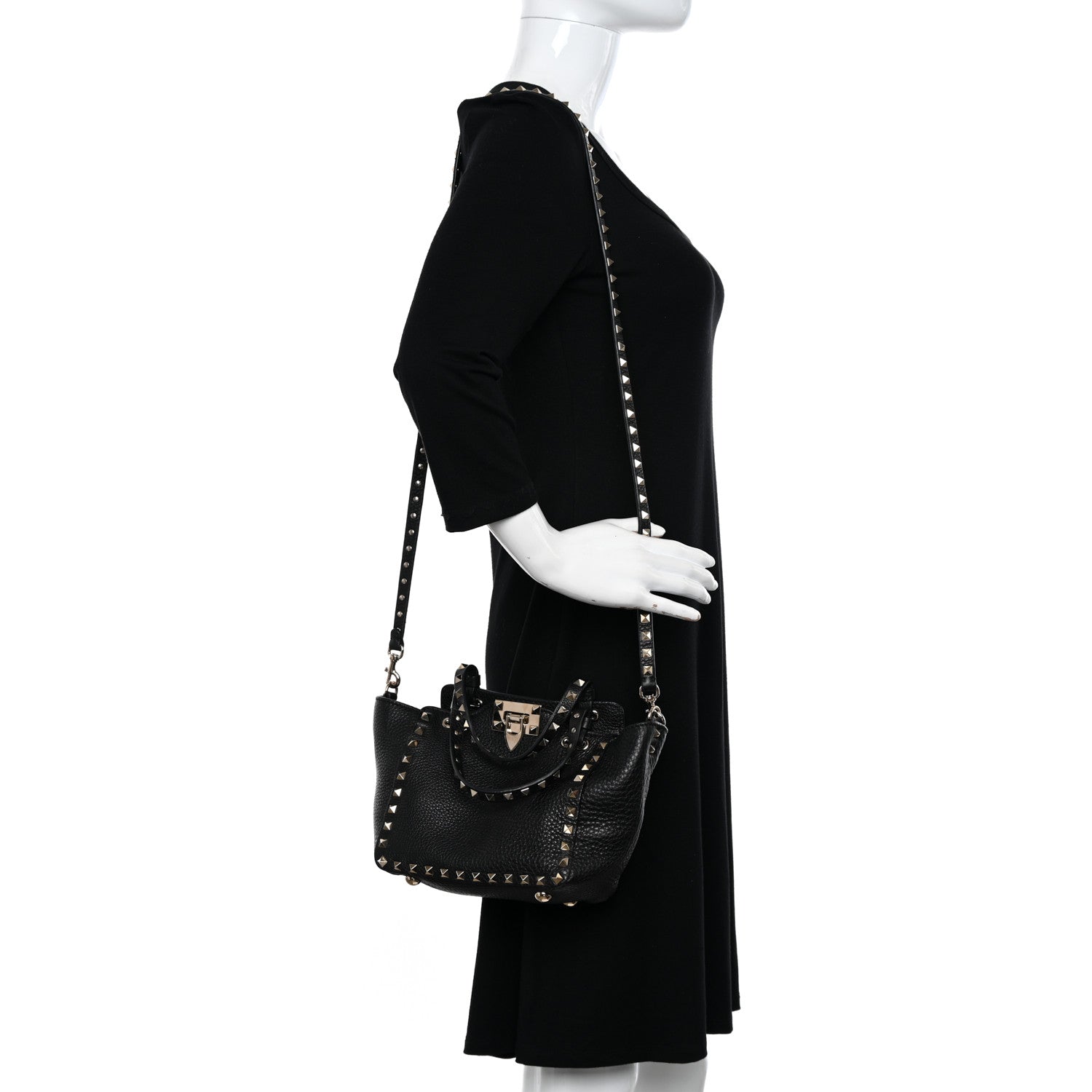 Valentino Garavani Pebbled Calfskin Mini Rockstud Tote Black 2 of 9