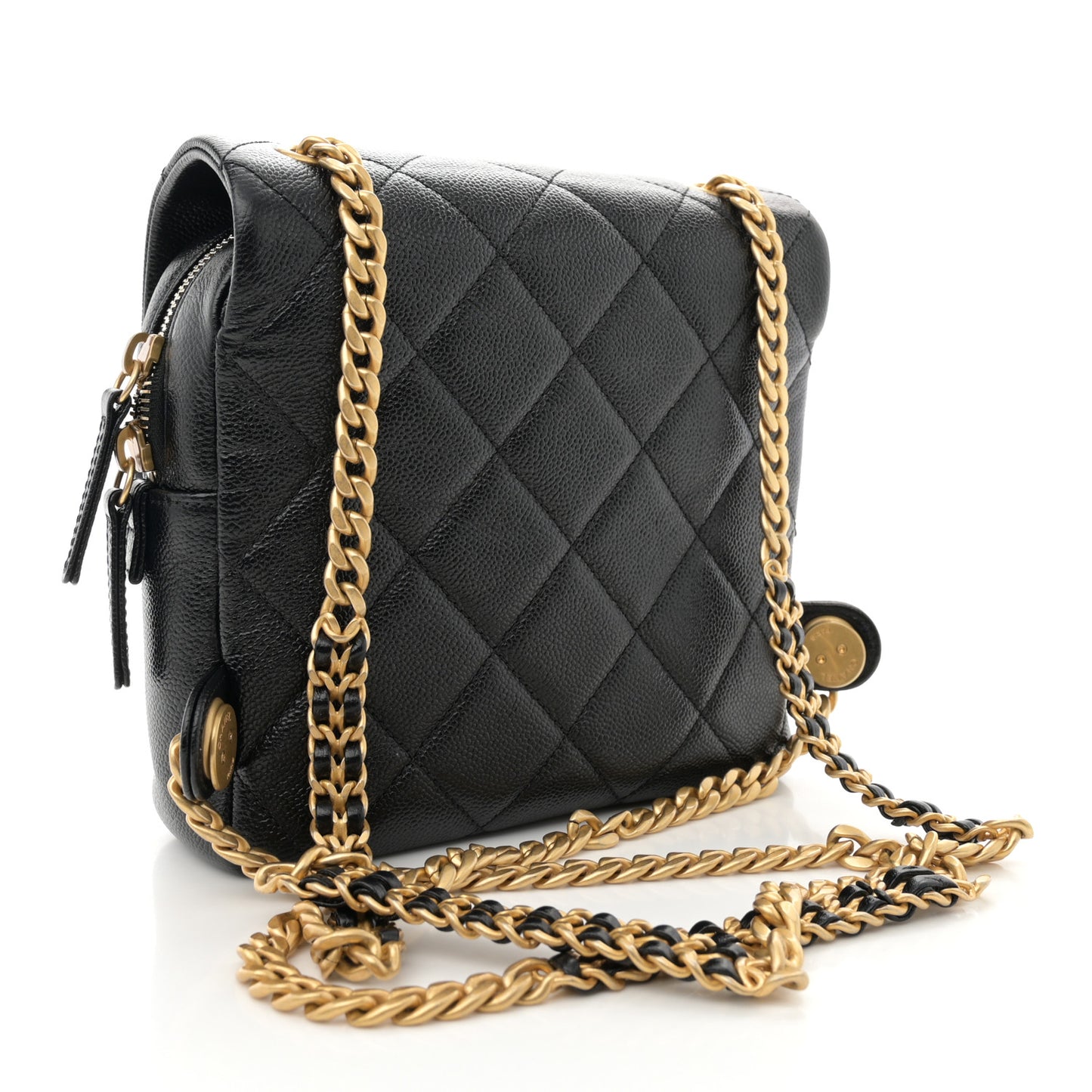 Shiny Caviar Quilted Chain Melody Backpack Black