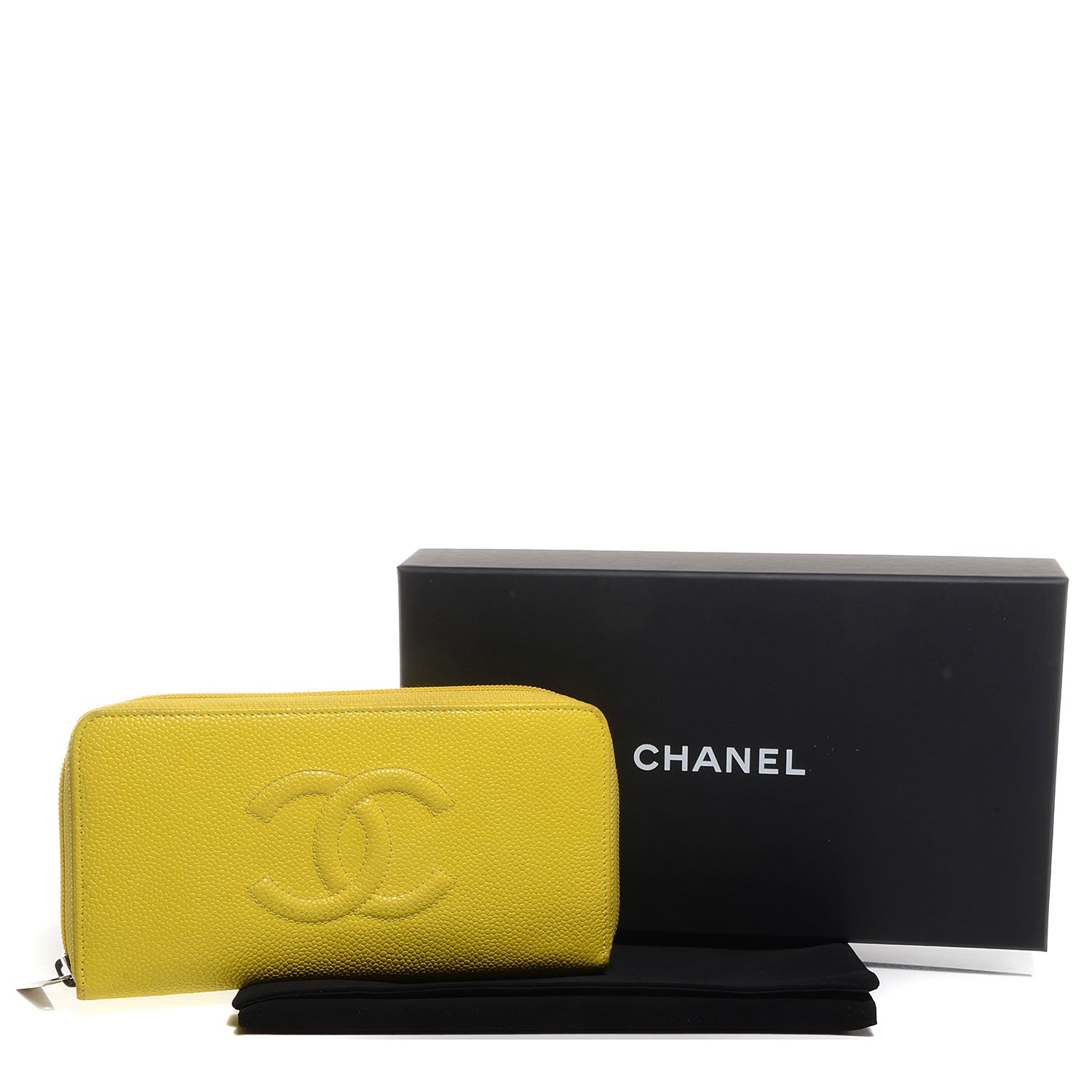 Chanel Caviar CC Timeless Large Zip Around Wallet Yellow 9 of 9