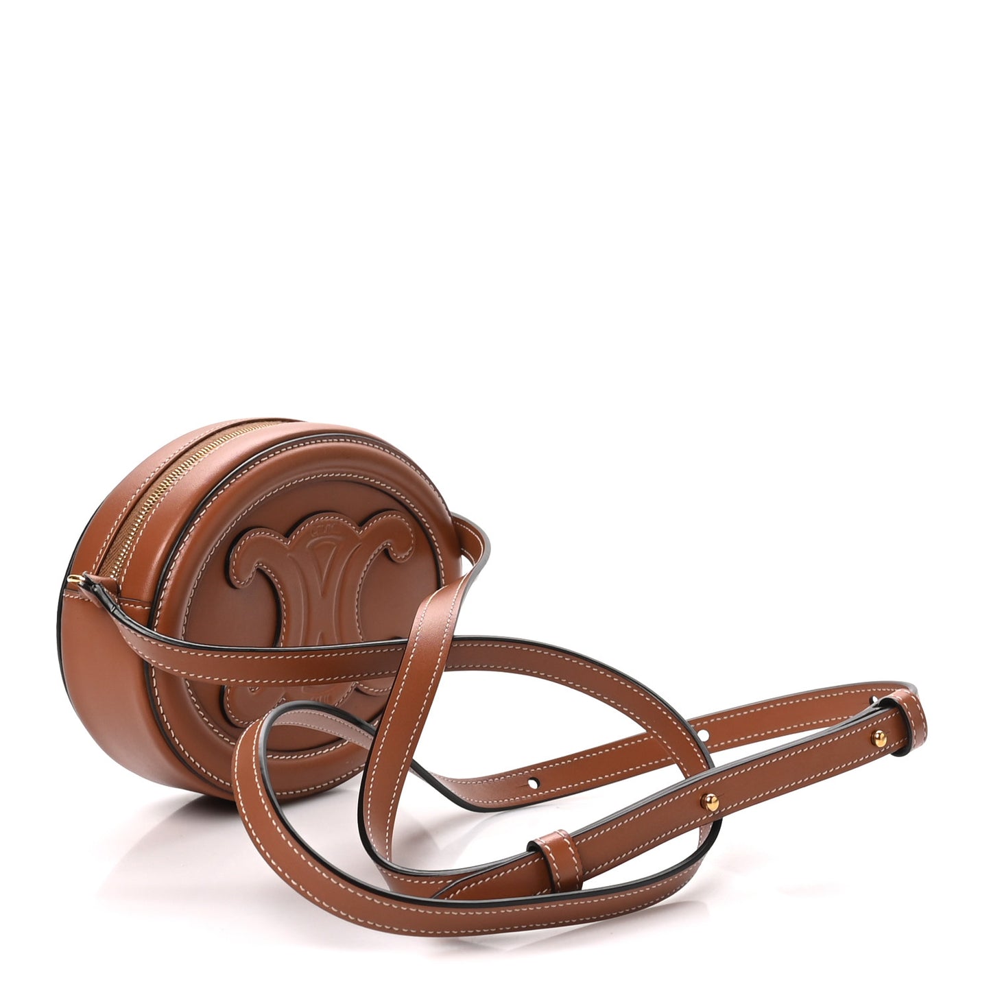 Smooth Calfskin Cuir Small Triomphe Oval Crossbody Purse Tan