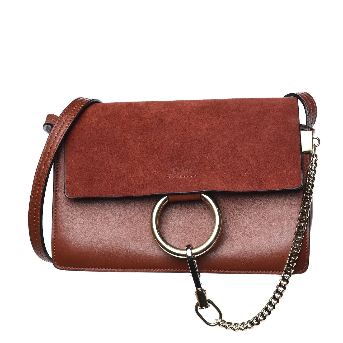 Suede Calfskin Small Faye Shoulder Bag Saffron Red