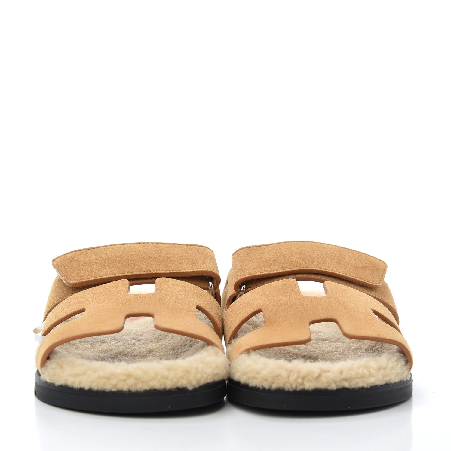 Hermes Suede Goatskin Woolskin Womens Chypre Sandals 37 Golden Beige 2 of 8